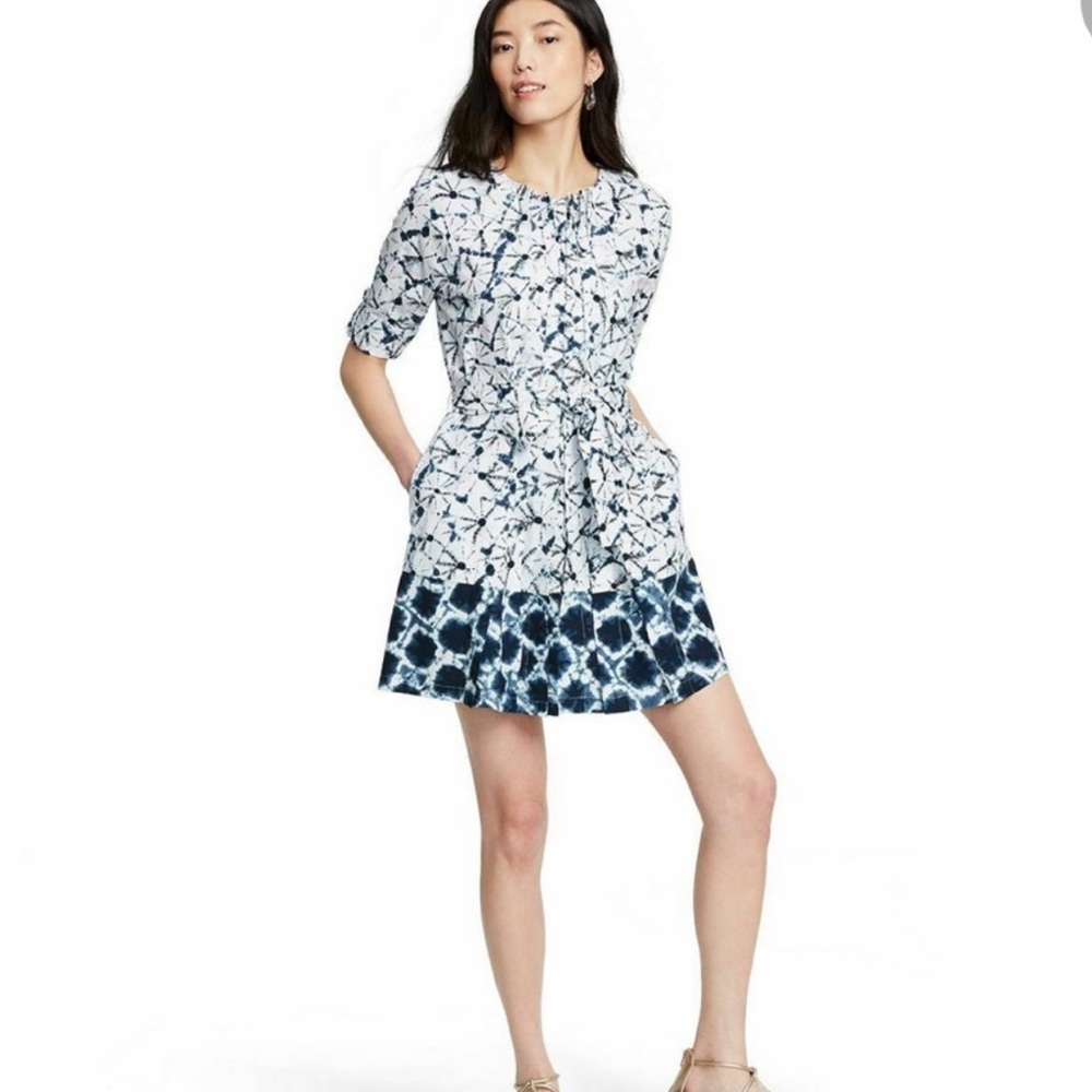 Thakoon for Target Blue Shibori Print Belted Button Up Dress Women's